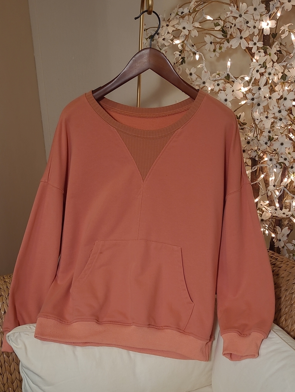 Coral/Peach Sweatshirt with Kangaroo Pocket